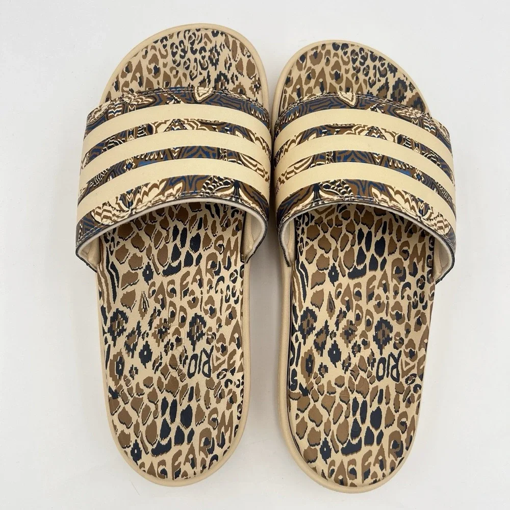 adidas Women's Leopard Print Platform Slides Animal Print 3 Stripe Sandals